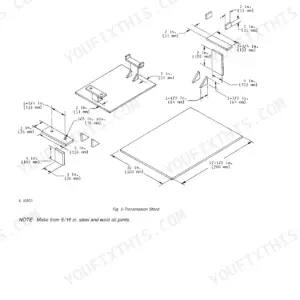 John Deere 850, 900HC, 950, 1050 technical manual diagram showing dimensions for a custom-fabricated transmission stand.