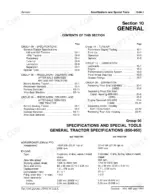 john-deere-850-to-1050-tractors-technical-manual-tm1192-specs-5.webp John Deere 850, 900HC, 950, 1050 manual section 10 table of contents and general tractor specifications table.