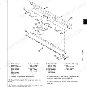 John Deere 920, 930, 920 Mower-Conditioners, 930 Mower-Conditioners exploded view of cutterbar removal and components.