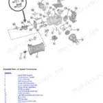 John Deere Agriculture 6100D-6130D exploded view diagram of 12-speed transmission components and parts legend.