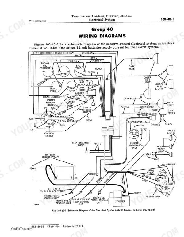 John Deere JD450, JD450 Crawler Tractors, JD450 Crawler Loaders electrical system schematic wiring diagram.