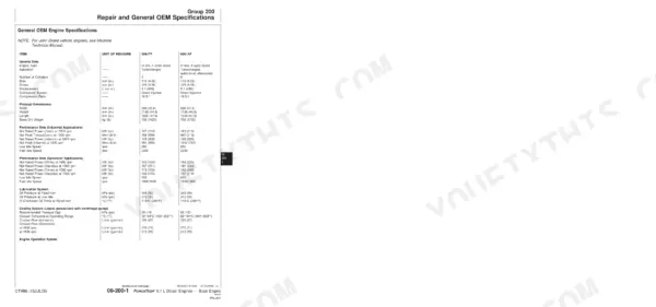John Deere POWERTECH 8.1 L Diesel Engines (6081) general OEM engine specifications table for 6081TF and 6081AF models.
