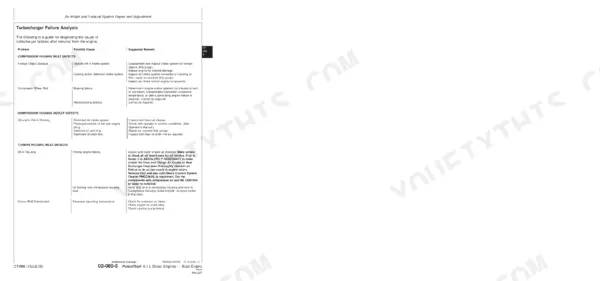 John Deere POWERTECH 8.1 L Diesel Engines (6081) turbocharger failure analysis troubleshooting table and remedies.