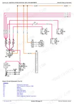 john-deere-x750-x754-x758-tractors-technical-manual-tm142419-wiring-551.webp John Deere X750, X754, X758 power circuit wiring schematic showing battery, alternator, relays, and monitor connector.
