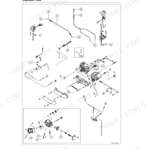 Kawasaki BRUTE FORCE 750 4x4i, KVF 750 4x4 fuel system exploded view diagram showing throttle bodies and cables.