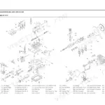 Kioti CH20, CK20J, CK20H, CK20HJ engine exploded view diagram showing cylinder block, crankshaft, and piston components.