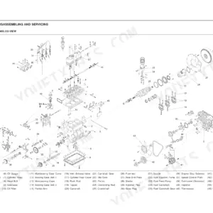 Kioti CH20, CK20J, CK20H, CK20HJ engine exploded view diagram showing cylinder block, crankshaft, and piston components.