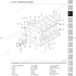 Kioti CK2510(H), CK2810(H), CK3010(H) exploded view diagram of the engine cylinder block group and oil pump assembly.