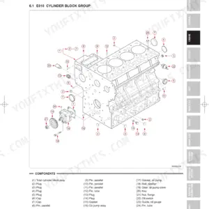 Kioti CK2510(H), CK2810(H), CK3010(H) exploded view diagram of the engine cylinder block group and oil pump assembly.