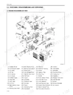 Kioti DK35-EU, DK40-EU, DK450L-EU engine exploded view diagram with numbered component parts list.