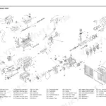 Kioti DK50S, DK55, DK501, DK551 engine exploded view diagram showing cylinder block, crankshaft, and components.