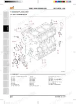 Kioti MECHRON 2200 engine cylinder block exploded view diagram with numbered parts list including oil pump and gear.