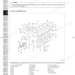 Kioti RX6010C(PC) engine exploded view diagram showing cylinder block assembly and oil pump components with parts list.