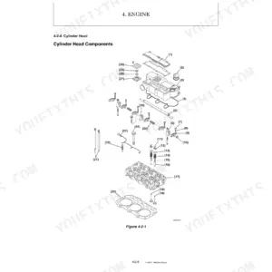 Kobelco SK25SR-6 engine cylinder head components exploded view diagram showing valves, springs, and head gasket.