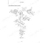 Kobelco SK26 PFD1 exploded view of engine crankshaft, camshaft, pistons, and oil pan components.