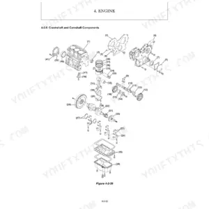 Kobelco SK26 PFD1 exploded view of engine crankshaft, camshaft, pistons, and oil pan components.