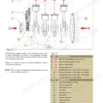 Kohler KDI 1903 M, KDI 2504 M engine diagram showing internal components, pistons, crankshaft, and timing gear identification.