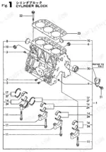 kubota-3tne88l-rbv-vio40-industrial-engine-parts-catalog-engine-parts-3.webp Yanmar 3TNE88L-RBV (VIO40), 3TNE88L-RBV exploded view diagram of the engine cylinder block and main bearing caps.