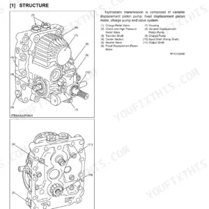 Kubota B1410...M125X hydrostatic transmission type 1 structure diagram showing pump, motor, and valve components.