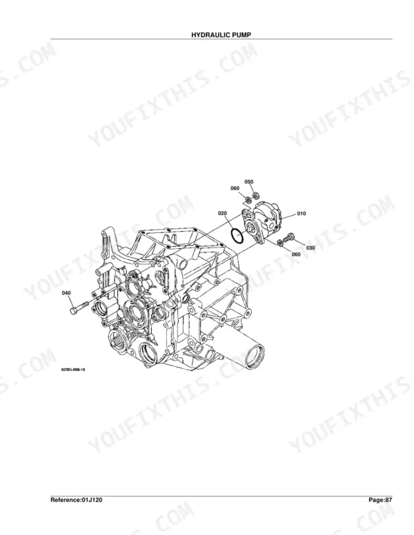 Kubota BX2200D exploded view diagram of the hydraulic pump assembly and mounting components.
