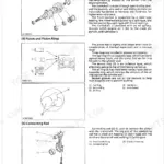 Kubota L3010, L3410, L3710, L4310 engine manual showing crankshaft, piston rings, and connecting rod exploded views.