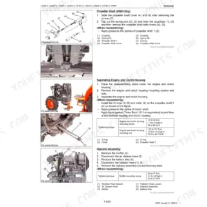 Kubota L3240-3, L3540-3, L3940-3, L4240-3, L4740-3, L5040-3, L5240-3, L5740-3 service manual: propeller shaft, engine, and radiator.