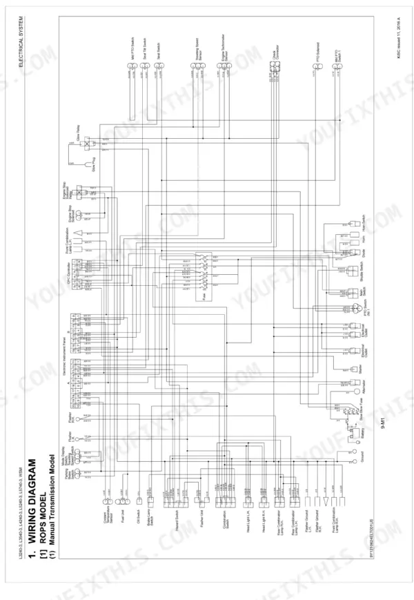 Kubota L3240-3, L3540-3, L4240-3, L5240-3, L5740-3 electrical wiring diagram for ROPS manual transmission models.
