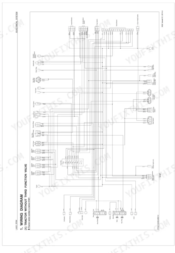 Kubota L4400 electrical wiring diagram for tractor without third function valve, showing fuses, relays, and switches.