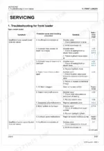 Kubota LM2605 front loader troubleshooting table for boom and bucket speed issues, causes, and repair procedures.