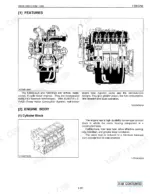 Kubota M4900, M5700 engine features, cross-section diagrams, and cylinder block description from service manual.