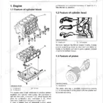 Kubota M5N-091, M5N-111 engine mechanism diagrams showing cylinder block, cylinder head ports, and piston assembly features.