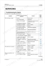 Kubota M5N-091, M5N-111 engine troubleshooting table for starting issues, starter operation, and rough engine revolution.