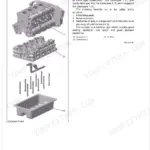 Kubota M6040, M7040 exploded view of engine cylinder block, ladder frame crankcase, and oil pan assembly.