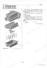 kubota-m7040dt-su-tractor-workshop-manual-9y111-04573-exploded-view-99.webp Kubota M7040DT-SU exploded view of engine cylinder block, crankcase 1, crankcase 2, and oil pan components.