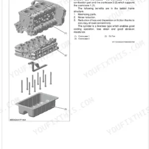 Kubota M7040DT-SU exploded view of engine cylinder block, crankcase 1, crankcase 2, and oil pan components.