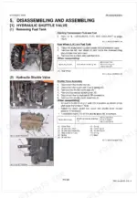 kubota-m7040suhd-tractor-workshop-manual-9y111-06260-procedures-63.webp Kubota M7040SUHD service manual: removing fuel tank and disassembling hydraulic shuttle valve with torque specifications.