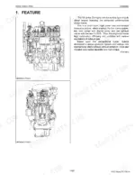 Kubota M8540, M9540 engine feature diagrams showing V3 series diesel engine cross-sections and E-CDIS valve system.
