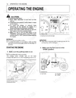 Kubota M8540 NARROW engine starting procedure, parking brake lever, fuel cock operation, and instrument panel indicator light.