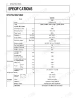 Kubota M8540 NARROW tractor specification table listing engine, dimensions, weight, and traveling system data.