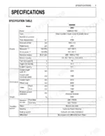 Kubota M8540 NARROW tractor specifications table including engine, dimensions, weight, and traveling system data.
