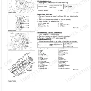 Kubota M9000DT-M transmission service manual: bearing holder, front wheel drive gear, and auxiliary shift section procedures.