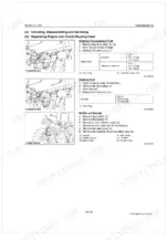 Kubota M9000DT-M procedures for draining transmission fluid, fuel, and removing the muffler and bonnet with diagrams.