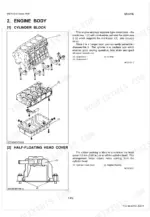 kubota-m9540-dual-speed-tractor-workshop-manual-exploded-view-107.webp Kubota M9540 Dual Speed engine cylinder block exploded view and half-floating head cover assembly diagram.