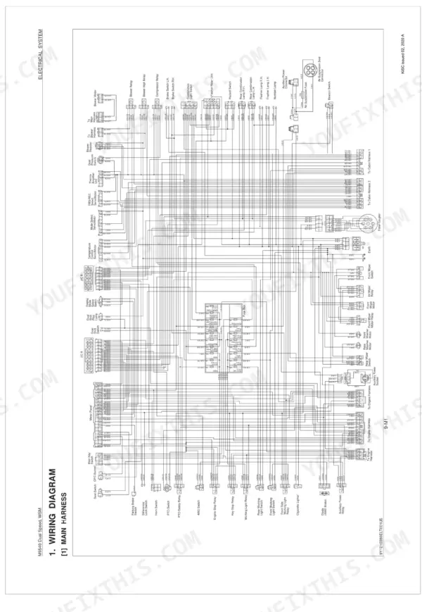 Kubota M9540 Dual Speed main harness electrical wiring diagram showing relays, switches, and fuse box connections.