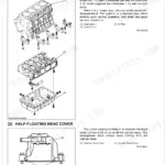 Kubota M95S, M105S engine cylinder block exploded view and half-floating head cover diagram.