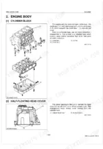 kubota-m96s-m108s-m96sdtm-tractor-workshop-manual-9y111-00328-exploded-view-117.webp Kubota M96S, M108S, M96SDTM exploded view of engine cylinder block, crankcase, oil pan, and half-floating head cover.