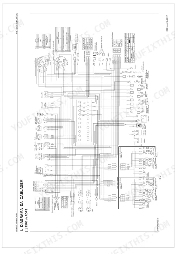 Kubota ME8200, ME9000 electrical wiring diagram for ROPS model showing relays, switches, and lighting circuits.