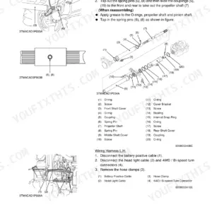 Kubota ME8200DTN exploded view of propeller shaft and wiring harness L.H. removal and assembly procedures.