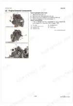 Kubota MX5100, MX5100HST engine external components removal procedure, turbocharger, oil filter, and tank stay diagrams.