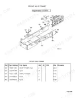 Kubota MX5100H exploded view diagram and parts list for the front axle frame assembly, including bolts and hose guides.